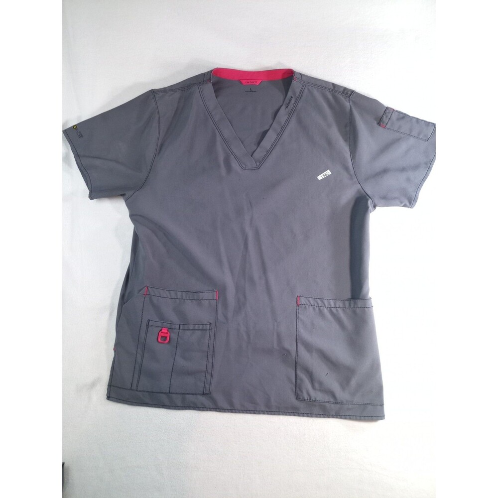 Carhartt Scrub Set Womens Large Gray Medical Top Pants Stretch Uniform (P)